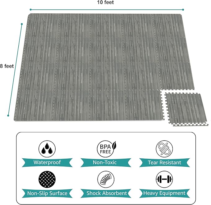 Sorbus 80 Sq. Ft. Wood Grain Floor Tiles Foam Mat EVA Interlocking Mats Tile 3/8-Inch Thick Flooring Wood Puzzle Exercise Mats w/Borders - Home Playroom Basement, Apartment, Trade Show, Baby, Dance