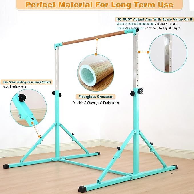 MARFULA 4FT/5FT Gymnastic Bar Set Gymnastics Kip Bar with 5 Ft Length 4Ft Inner Width 5ft Adjust Height Gymnastics Training Bar Equipment for Kids Professional Training Home and Club Use