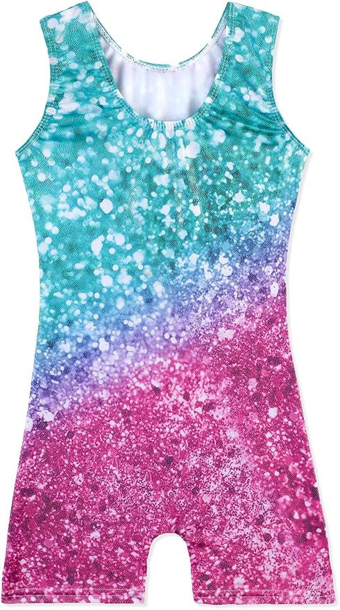 Leotards for Girls Gymnastics Toddler Dance Biketards Mermaid Unicorn Athletic Dance Wear Shiny Rainbow Blue Hotpink