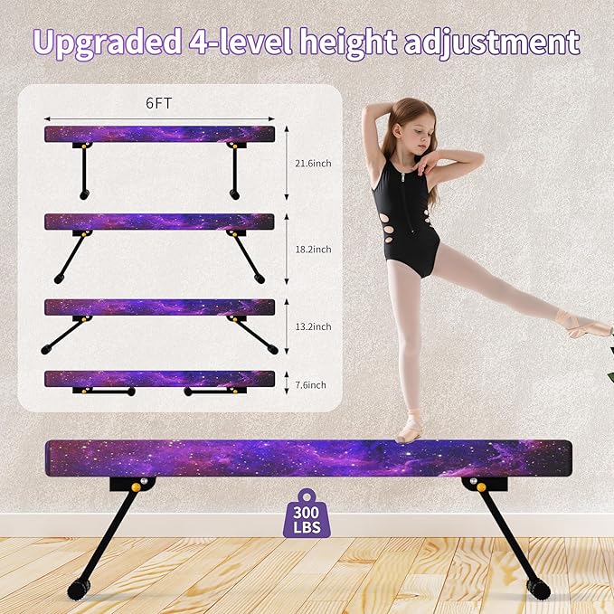 EL&IT·Wings 6ft/8ft Gymnastic Balance Beam, Adjustable High and Low Level Floor Beam - Highly Stable - Gym Practice Training Equipment for Kids Children Girls Home