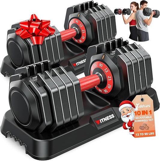 XDDIAS Adjustable Dumbbell Set of 2, 25/55/80LB Dumbbell Set-Fast Adjust Weights Set, 5/10/16 in 1 Free Weights Dumbbells Set with Anti-Slip Metal Handle, Compact Size for Men/Women Home Gym Equipment