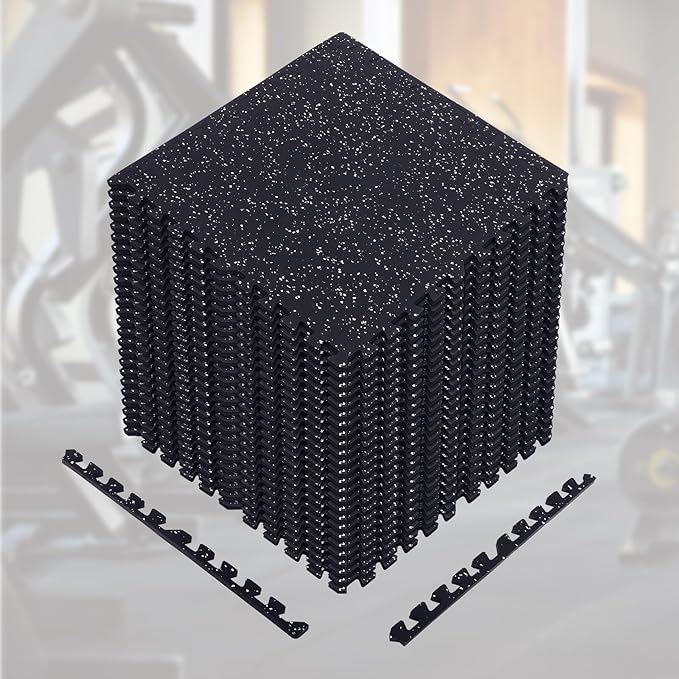 GCCSJ 0.56'' Thick Exercise Equipment Mats, 24 Pcs 96 Sq Ft Rubber Top Floor Tiles, EVA Foam Exercise Mat Tiles - Durable, Non-Slip, Interlocking Mat (Black)