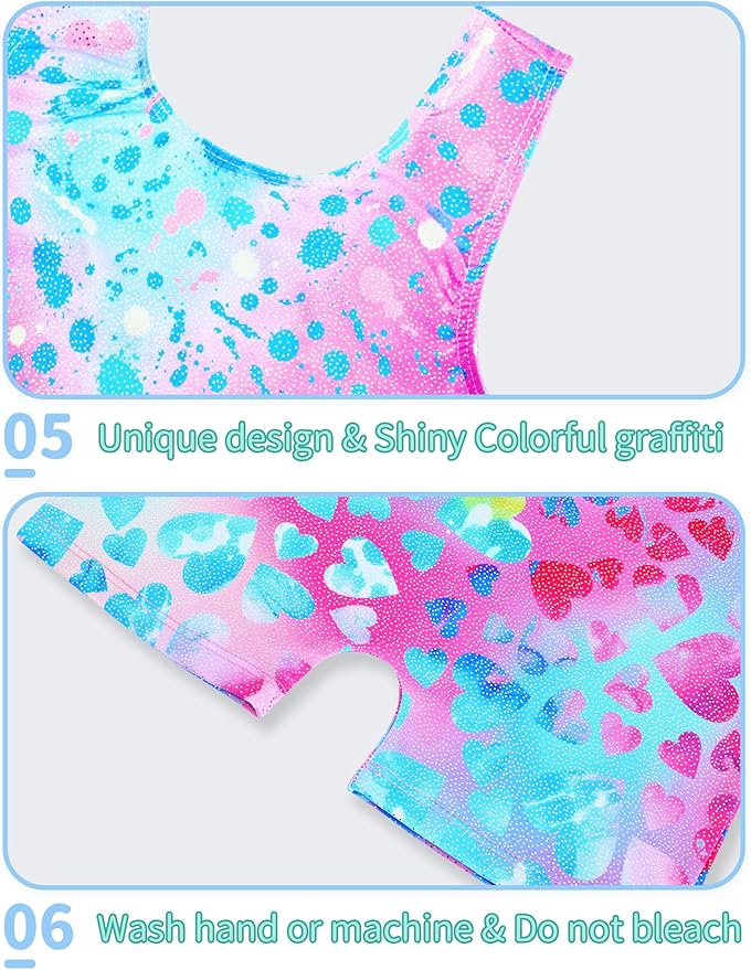 Nymphperi 2 Packs Gymnastics Leotard for Girls Sparkle Biketards with Shorts Kids Sleeveless Unitard One-Piece Dancewear