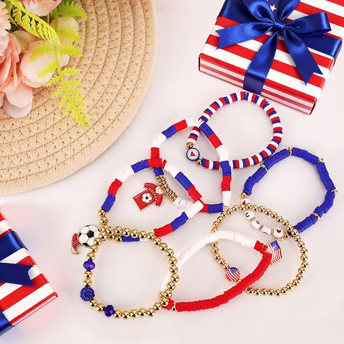 Soccer Bracelet For Women, Game Day Mom Accessories & Outfits Sports Jewelry Fans Gifts, Charm Beaded Stretch Bracelets Essentials Team Gear