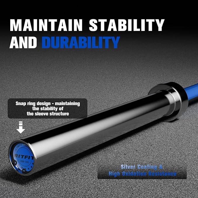RITFIT 7FT Olympic Barbell for Strength and Weightlifting Training - 2 Inch Olympic Bar for Squat, Deadlift, Bench Press, Curl, Overhead Press - 600lbs/1000lbs/1200lbs Capacity