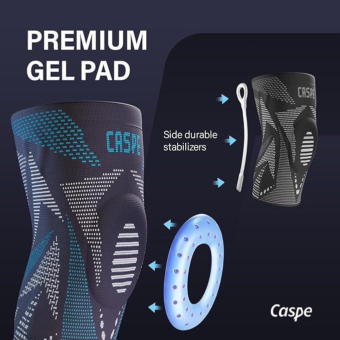 Caspe 1 Pack Compression Knee Brace for Women & Men – Pain Relief Support with Patella Gel Pads & Side Stabilizers – Knee Sleeve for Running, Workout & Arthritis (Blue, Small)