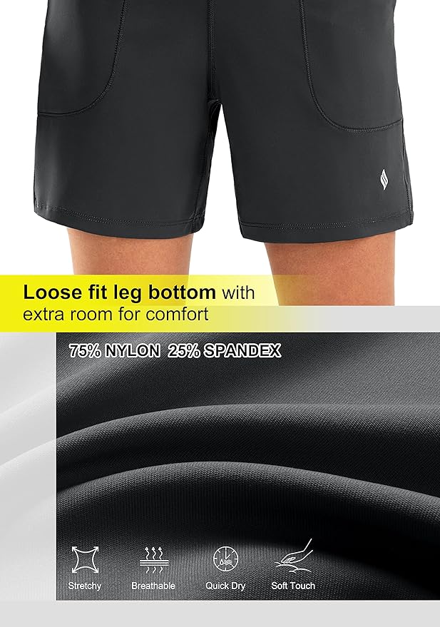 SANTINY Women's 6'' Athletic Long Shorts with 4 Pockets High Waisted Bermuda Shorts for Women Walking Running Casual