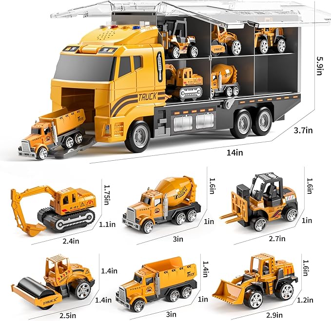 TEMI Toddler Toys for 3 4 5 6 Years Old Boys, Die-cast Construction Toys Car Carrier Vehicle Toy Set w/Play Mat, Kids Toys Truck Alloy Metal Car Toys Set for Age 3-9 Toddlers Kids Boys & Girls
