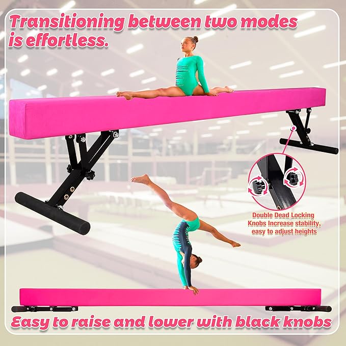 PreGymnastic 8FT Balance Beam, Raised Gymnastics Beam for Kids Ages 3-12, Home Gym Equipment for Training, Adjustable Balancing Beam Indoor, Off-Ground Competition Style