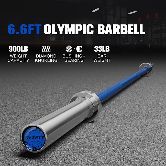 RITFIT 7FT Olympic Barbell for Strength and Weightlifting Training - 2 Inch Olympic Bar for Squat, Deadlift, Bench Press, Curl, Overhead Press - 600lbs/1000lbs/1200lbs Capacity