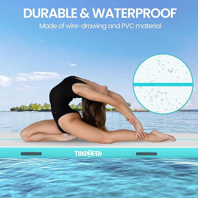 Thickness Inflatable Gymnastics Mat with Electric Pump and Storage Bag, Gymnastic Mats for Home Use Kids Adults, Air Cheer Mat for Training Yoga Cheerleading Gym Outdoor