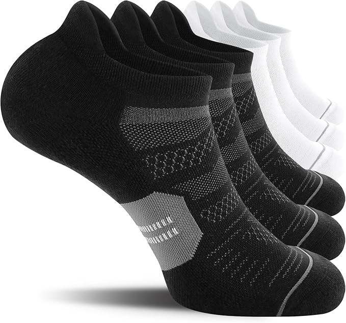 CS CELERSPORT 6 Pack Men's Running Ankle Socks with Cushion, Low Cut Athletic Tab Socks