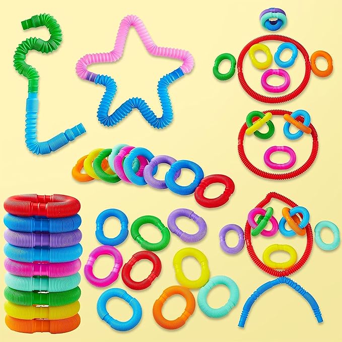 JOYIN 18 Pack Pop Tubes, Sensory Toys (Small) Fidget Toys Party Favors - 9 Colors, Creativity Learning & Fun for Toddler Kids - Perfect for Christmas Goodie Bags, Classroom School Reward