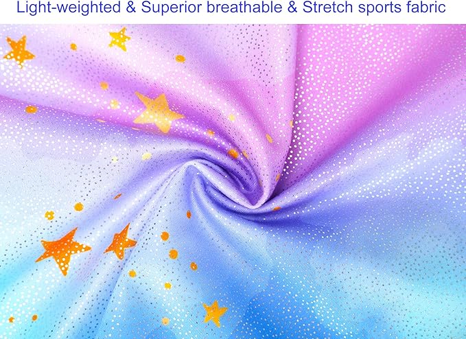 Domusgo Gymnastics Leotards for Girls Sparkly One-Piece Pro Kids Unitard Biketards with Shorts