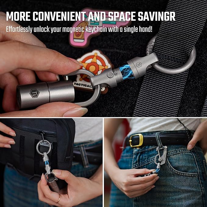 KeyUnity KA48 Titanium Magnetic Quick-Release Keychain, 360° Swivel Double-End Connector with Dual-Button Safety, 20kg Load, for Car Keys, USB Drives, and EDC Tools 2Pcs