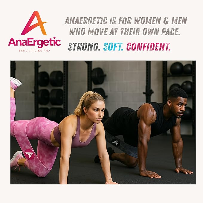 AnaErgetic Premium Resistance Bands, 4 Set of Stretch Bands for Booty Legs, Exercise Workout Bands for Women and Men, Pilates Flexbands, Durable Fabric, Exclusive Box and Carry Bag