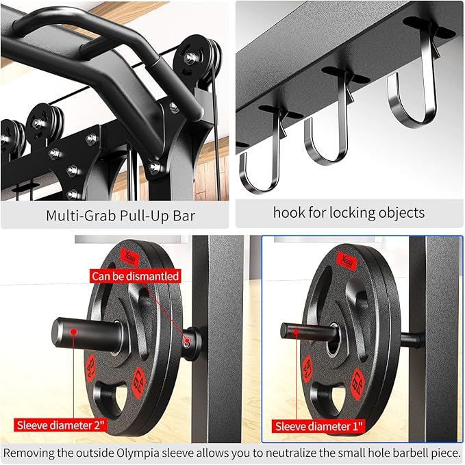 Smith Machine, Multi-Purpose Strength Power Cage with Cable Crossover System and More Training Accessories,Squat Rack Power Rack，Suitable for Home Gyms