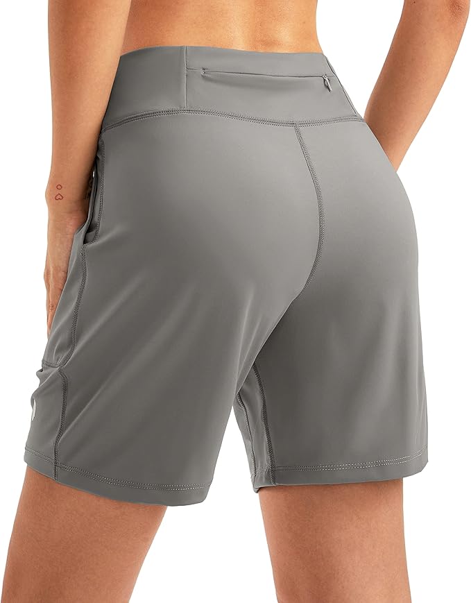 SANTINY Women's 6'' Athletic Long Shorts with 4 Pockets High Waisted Bermuda Shorts for Women Walking Running Casual