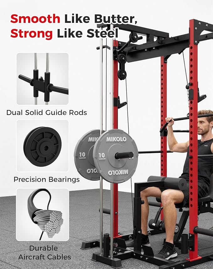 Mikolo Power Cage, Power Rack with LAT Pulldown, 1200 Pounds Capacity Workout Cage with More Training Attachments, Squat Rack for Home Gym, F4 Versions