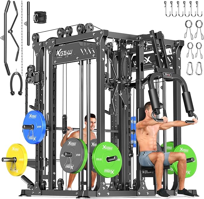Smith Machine, Multi-Purpose Strength Power Cage with Cable Crossover System and More Training Accessories,Squat Rack Power Rack，Suitable for Home Gyms