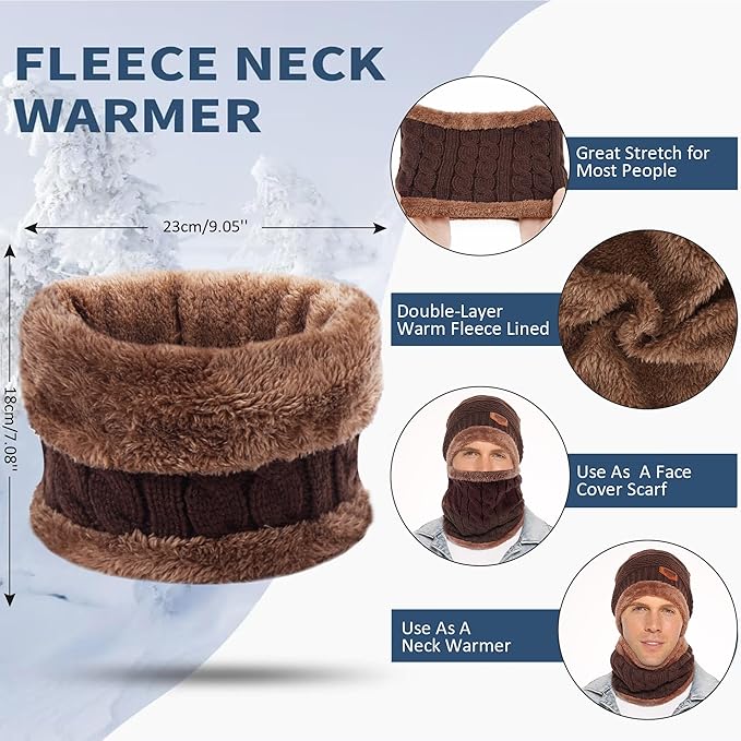 FZ FANTASTIC ZONE Mens Womens Winter Beanie Hat Scarf Set Warm Knit Thick Fleece Lined Skull Cap Neck Warmer for Men Women