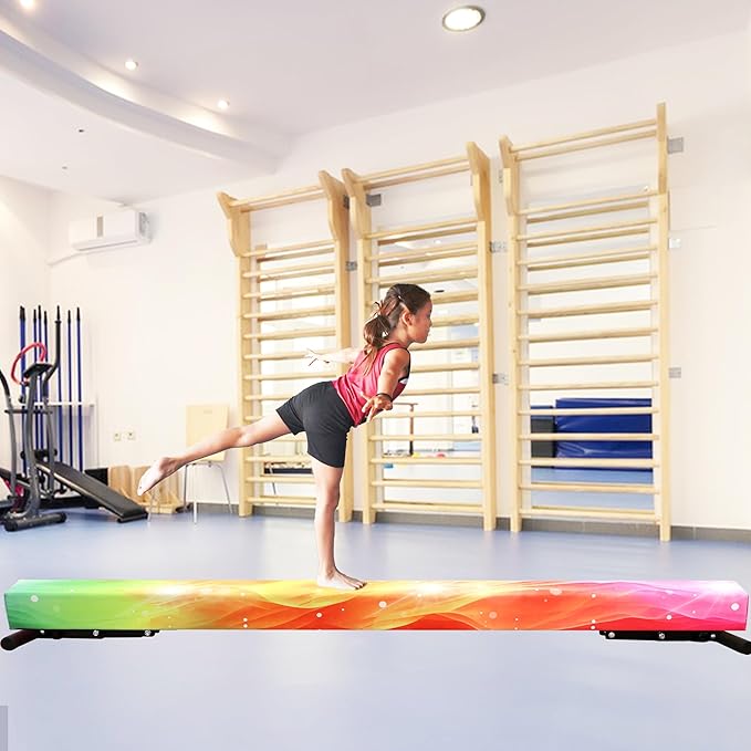 PreGymnastic 8FT Balance Beam, Raised Gymnastics Beam for Kids Ages 3-12, Home Gym Equipment for Training, Adjustable Balancing Beam Indoor, Off-Ground Competition Style