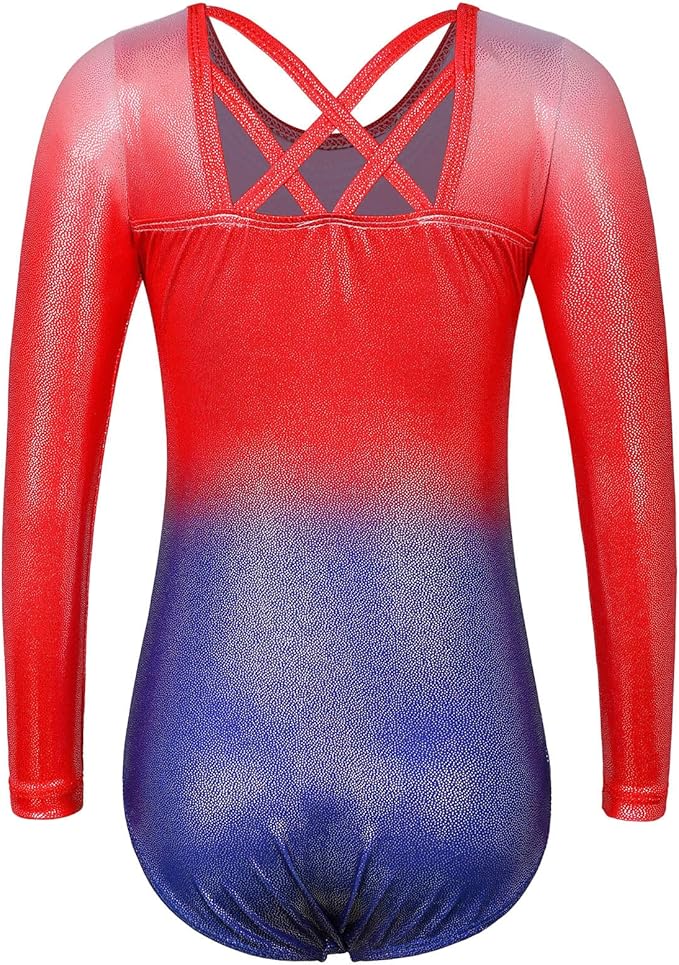 BAOHULU Gymnastics Leotards for Girls Long Sleeve Sparkly Cute Pattern Dance Outfit with Matching Shorts Set