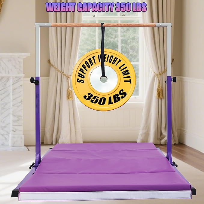 Foldable Gymnastic Bar for Kids Ages 3-20,5FT/6FT Horizontal Bar Base Length,Height Adjustable Kids Training Bar for Gymnastics,Gymnastics Equipment for Home Clubs