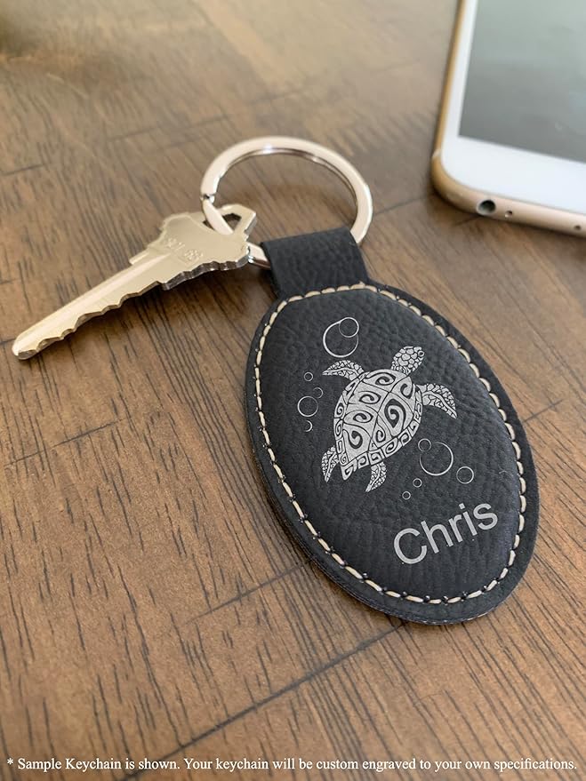 LaserGram Oval Keychain, Quad, Personalized Engraving Included (Black with Silver)