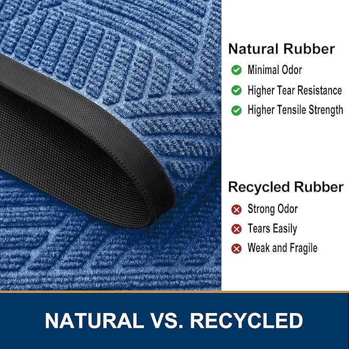 Smiry Front Door Mat Outside Entrance, Heavy Duty Sturdy Natural Rubber Doormat, Trap Dirt and Moisture, Easy Clean Low Profile Mats for Indoor Outdoor Entry, Irregular Triangle (71x24, Blue)
