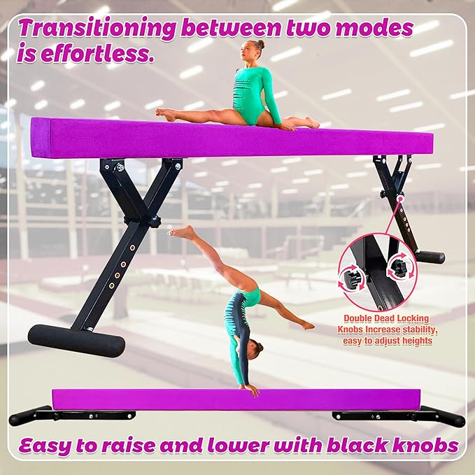 PreGymnastic 8FT Balance Beam, Raised Gymnastics Beam for Kids Ages 3-12, Home Gym Equipment for Training, Adjustable Balancing Beam Indoor, Off-Ground Competition Style