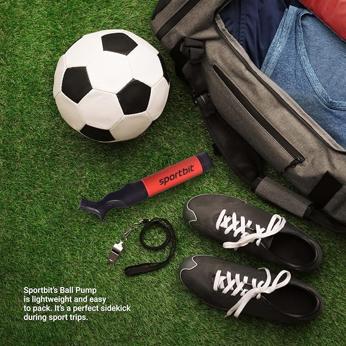 SPORTBIT Ball Pump for Sports Balls - Push & Pull Inflating System - Hand Pump for All Exercise Balls - Volleyball Pump, Basketball Inflator, Football & Soccer Ball Air Pump - Goes with 5 Needles Set