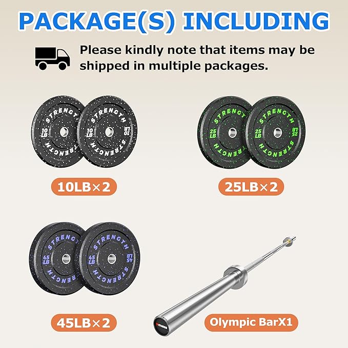 XDDIAS 2-Inch Bumper Plates, Barbell Rubber Olympic Weight Plates Set for Home Gym Strength Training, 20-260lbs, Multiple Options