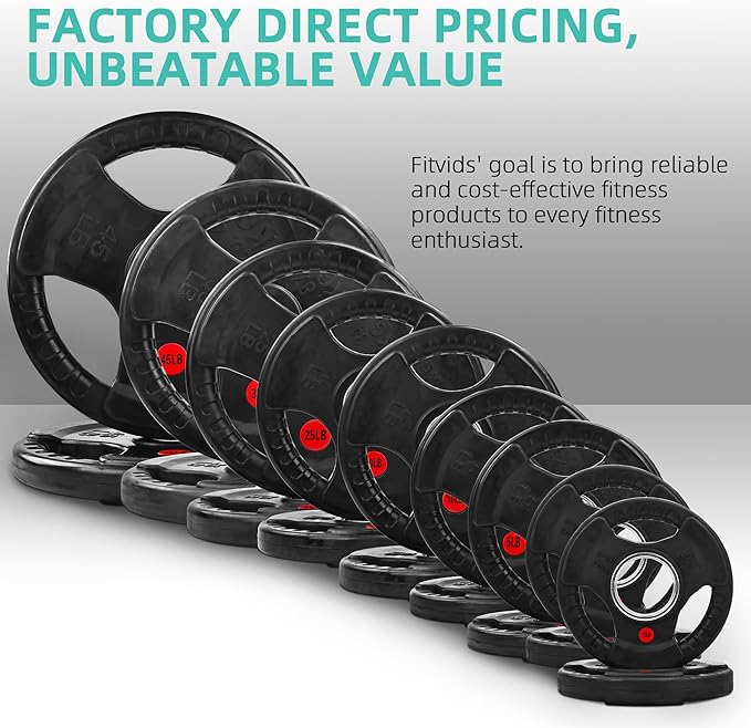 Fitvids Olympic 2-Inch Cast Iron Barbell Set, Including 255 Pounds Weight Plates Set with 7FT Olympic Bar (300 Pounds Total), Multiple Packages