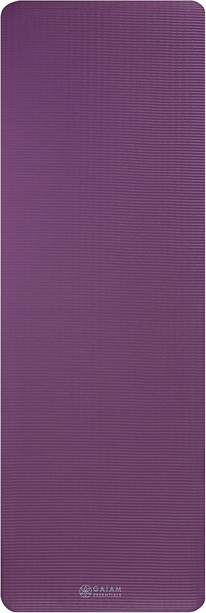 Gaiam Essentials 2/5" Thick (10mm) Yoga & Pilates, Fitness & Exercise Mat with Easy-Cinch Carrier Strap Cushion Support For Fitness and Gym Workouts