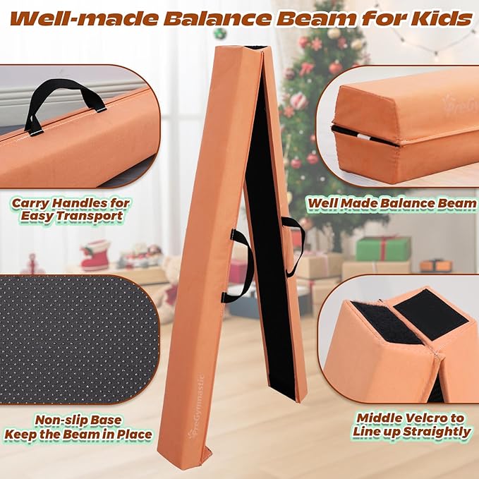 PreGymnastic 6FT/8FT/9.5FT Folding Balance Beam for Kids Ages 3-12, Foldable Gymnastics Floor Beam-Extra Firm Suede Cover with Carrying Bag for Home-Gym Equipment for Toddler Teenager