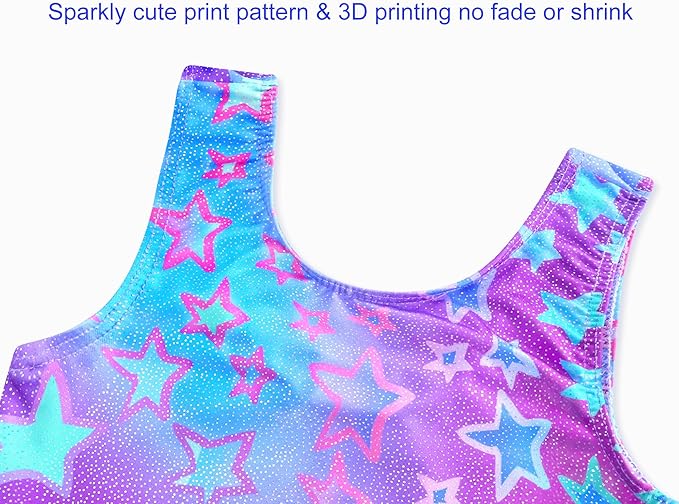 Domusgo Gymnastics Leotards for Girls Sparkly One-Piece Pro Kids Unitard Biketards with Shorts
