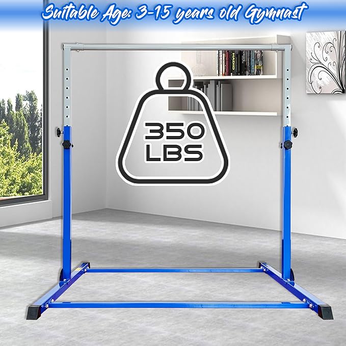 MARFULA Gymnastic Bar with 4 ft Inner Width 5 ft Adjust Height for Kids Kip Bar with 350 lbs Gymnastic Training Equipment for Kids 3-15 Years Home and Club Use