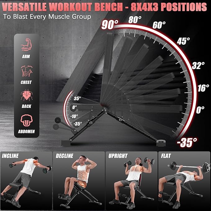 OPPSDECOR Adjustable Weight Bench, Easy Assembly Fast Folding Workout Bench, Space Saving Weight Benches Incline Decline Flat Utility Bench Press Bench for Home Gym Strength Training