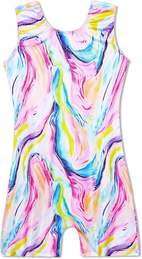 Domusgo Gymnastics Leotards for Girls Sparkly One-Piece Pro Kids Unitard Biketards with Shorts
