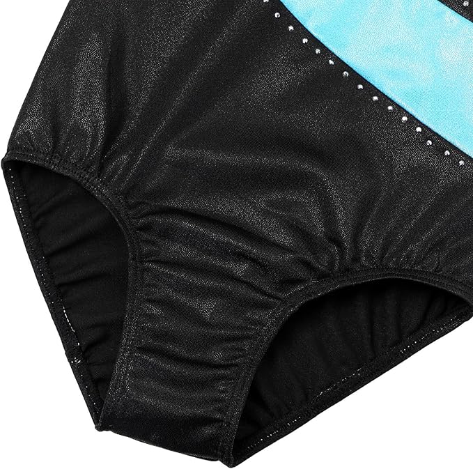 BAOHULU Leotards for Girls Gymnastics Long Sleeve Embroidery Shiny Black Diamond Dance Clothes