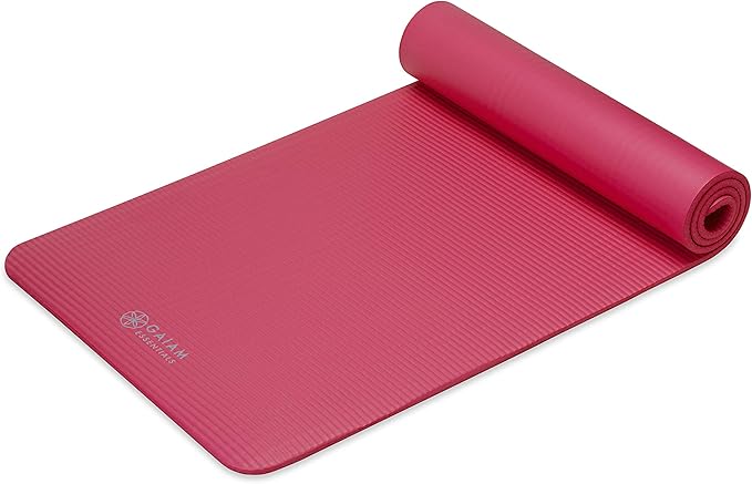 Gaiam Essentials 2/5" Thick (10mm) Yoga & Pilates, Fitness & Exercise Mat with Easy-Cinch Carrier Strap Cushion Support For Fitness and Gym Workouts