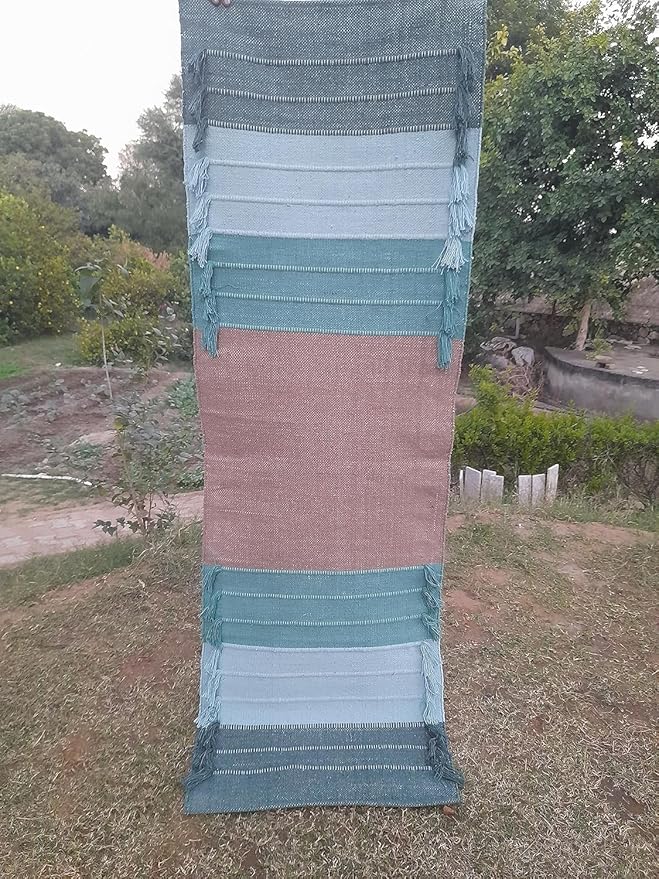 Indian Handmade100 % Organic Anti Skid Multi Colour Cotton Yoga Mat - Eco-Friendly Hand-Woven Rug - Non-Slip & Thick (24”x72”x5mm) for Hot yoga & Everyday Fitness at Home - Comfortable & Foldable Extra-Long Mat