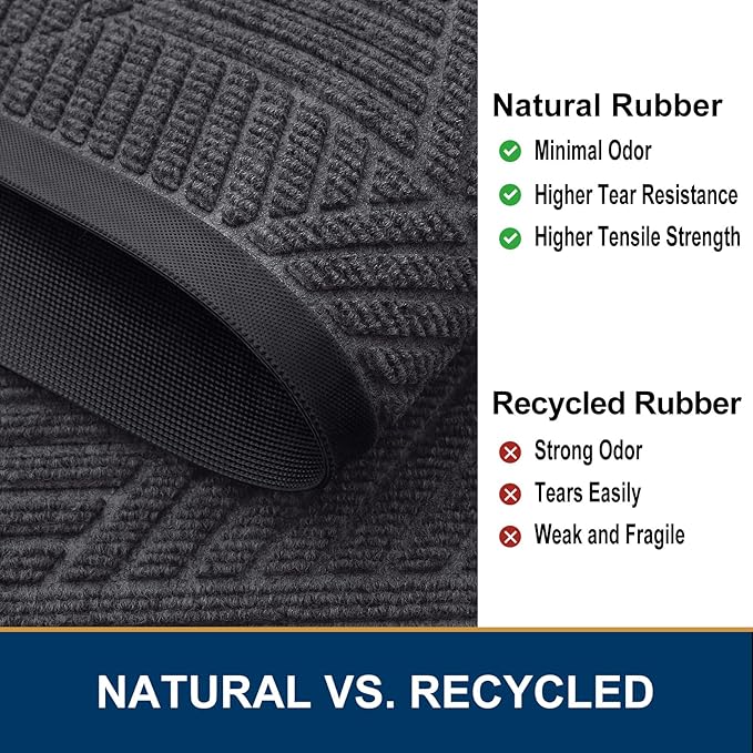 Smiry Front Door Mat Outside Entrance, Heavy Duty Sturdy Natural Rubber Doormat, Trap Dirt and Moisture, Easy Clean Low Profile Mats for Indoor Outdoor Entry, Irregular Triangle (36x24, Medium Grey)
