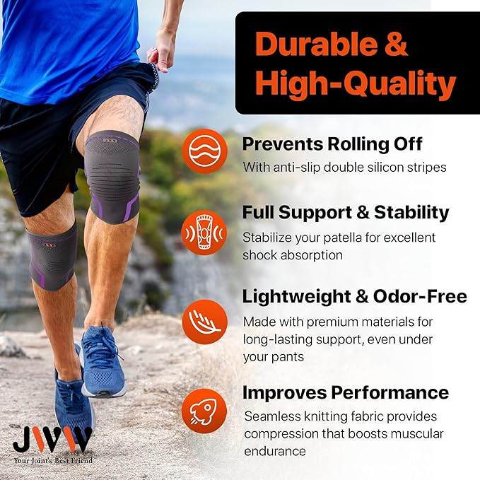 Knee Compression Sleeve, 2 Pack Knee Brace for Women Men Knee Pain Relief, Running Knee Support, Knee Braces for Meniscus Tear ACL Arthritis Recovery, Rodilleras para Gym Fitness (Purple, XL)