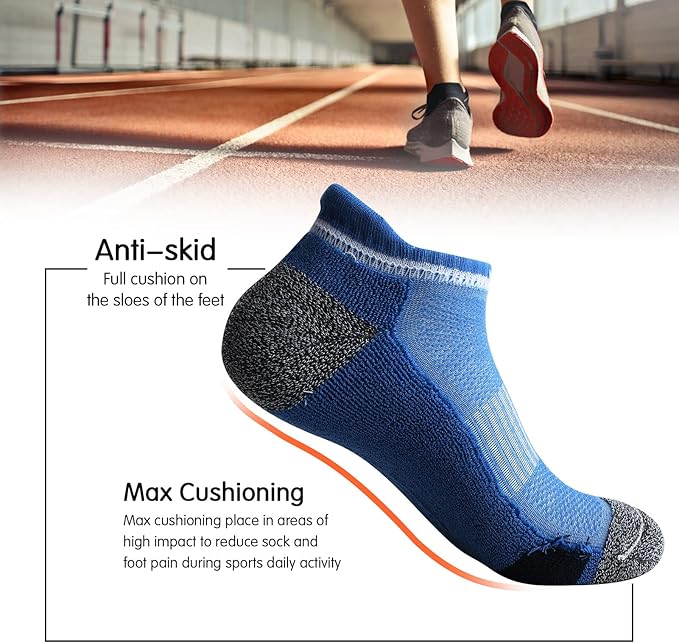 JOYNÉE Mens Ankle Athletic Low Cut Socks Running Sports Cushioned Sock for Men 6 Pack