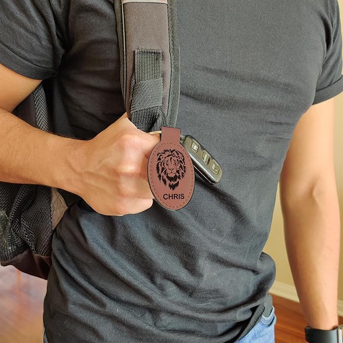 LaserGram Oval Keychain, Quad, Personalized Engraving Included (Dark Brown)