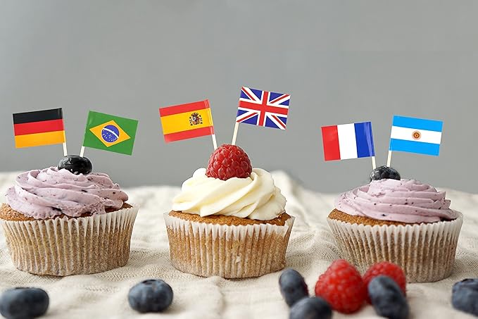 JBCD 2022 World Cup Toothpick Flag Mini Small World Cup Top 32 Soccer Cupcake Topper Flags, 96 pcs