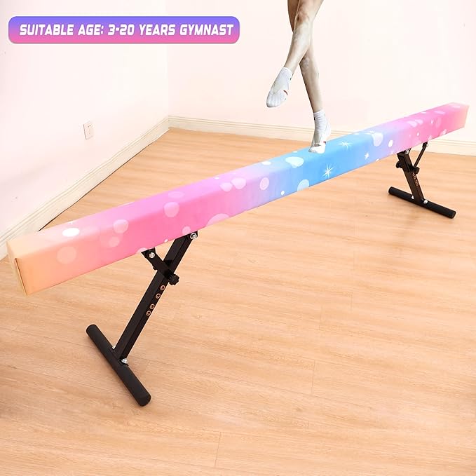 8 Ft Gymnastic Balance Beam with Adjustable Height From7 inch to 22 inch for Kids Children Home Practice, Adjustable Balance Beam with Leg, High and Low Floor Gymnatic Training Beam