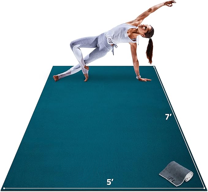 Gorilla Mats Premium Large Yoga Mat – 6x4', 7x5' (8mm) Extra Thick & Ultra Comfortable, Non-Slip Barefoot Exercise Mat – Works Great on Any Floor for Stretching, Cardio or Home Gym Workouts
